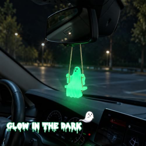 YGMONER Swinging Ghost Car Rearview Mirror Hanging Ornament, Luminous Pendant - Image 2