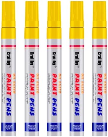 Yellow Paint Markers, 5 Pack Oil-Based Waterproof Quick Dry Permanent Paint Pen by Craiiby
