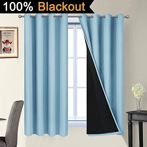 Yakamok Sky Blue 100% Blackout Curtains 63 Inches Long 52" Wide 2 Panel - Image 2