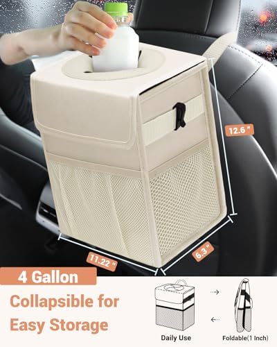 Capolo Car Trash Can with Lid, Leakproof Car Garbage Can Car Trash Bag - Image 2