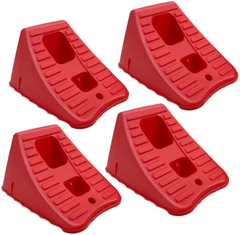 HOXWELL Wheel Chocks for Travel Trailers, 2 Pair Non Slip Red Wheel Wedge by HOXWELL