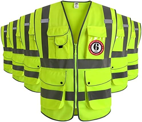 JKSafety 6 Pack Safety Vest for Men Women Reflective JK155 Yellow 2XL by JKSafety