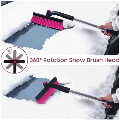 YeewayVeh 39in Car Snow Brush Ice Scraper 360° Rotating, Magenta Pink - Image 4