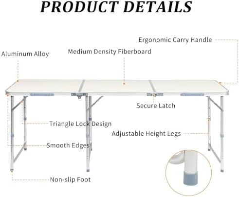 6.0 Ft Folding Portable Camping Table - Image 4