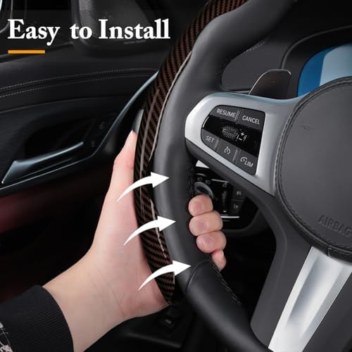 Carbon Fiber Steering Wheel Cover Universal 3pcs Protector Glossy Brown - Image 4