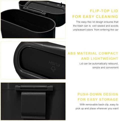 Car Trash Can Bin with Lid, Mini Portable Auto Garbage Can with 15Pcs Trash Bags - Image 3