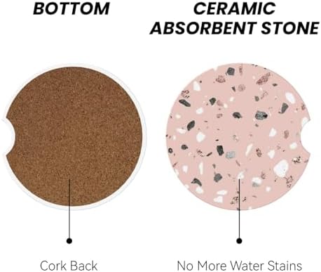 Pink Terrazzo Car Coasters for Cup Holder Absorbent Ceramic Cup Coaster 2 Pack - Image 2