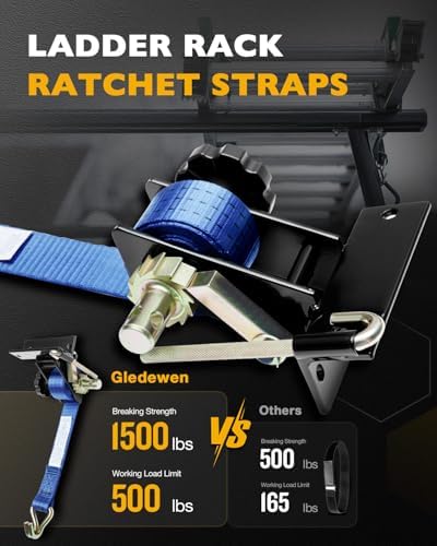 Ladder Rack Ratchet Straps, Truck Rack Straps, 1.4" Black Square Tube Mount - Image 2