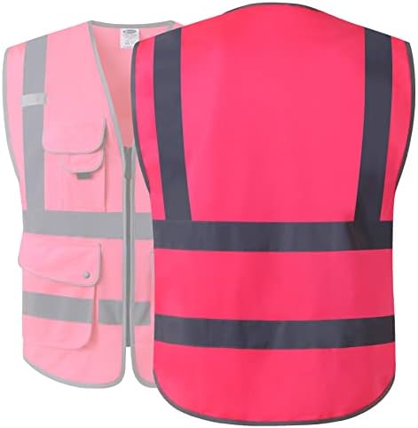 JKSafety Safety Vest for Men Women Reflective Hi Vis JK150 Pink L - Image 5