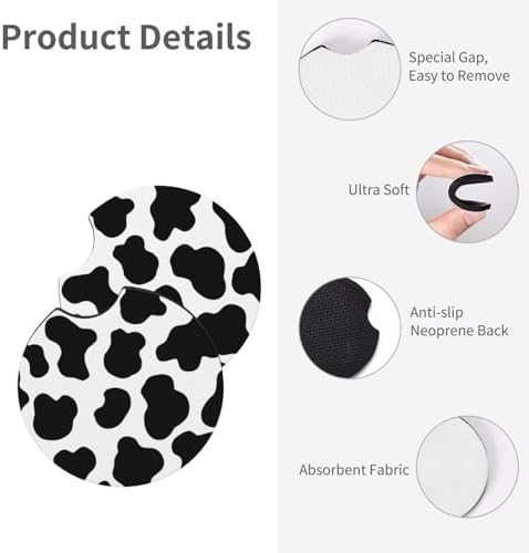 Cow Print Steering Wheel Cover 15in+ 2 Car Coasters Decoration - Image 7
