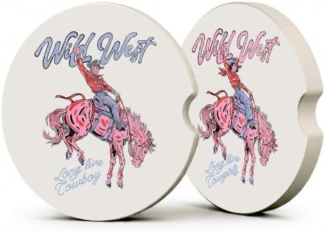Western Cowgirl Cowboy Car Coasters, Wild West Coquette Cup Holders by Unknown