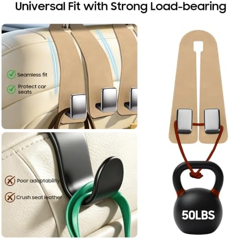 Amooca Car Headrest Hooks 4-Pack Suede Seat Organizer - Image 4