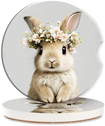 Easter Bunny Car Cup Holder Coaster, Cute Animal Rabbit Car Coasters by TUBAMQ