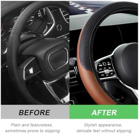 DXNQ Car Steering Wheel Cover, 15 Inch Carbon Fiber Leather Stitching Color - Image 4