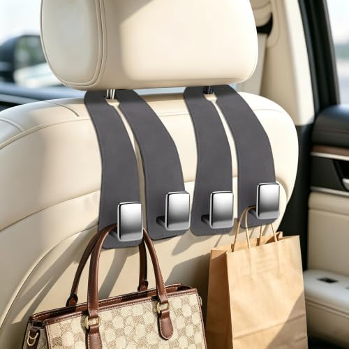 Amooca Car Headrest Hooks 4-Pack Suede Seat Organizer - Image 2