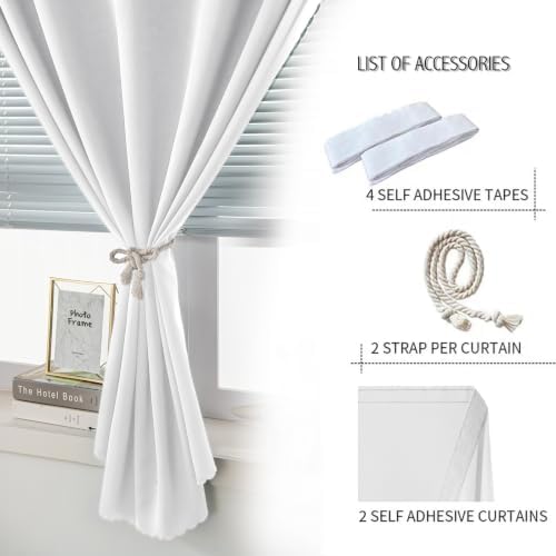Thermal Blackout Curtains with Self-Adhesive Tape, No Rod No Drill Easy Install - Image 2