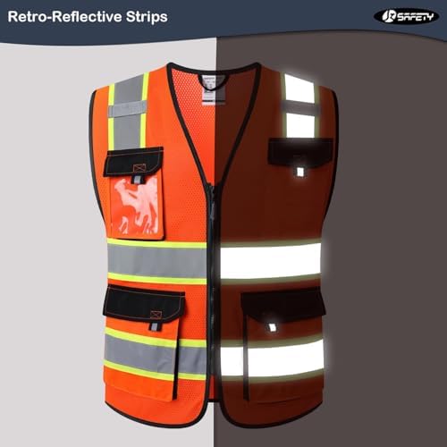 JKSafety Safety Vest for Men Women Hi Vis Reflective Vest JK220 Orange S - Image 2