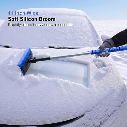 57 Inch Long Snow Brush with Broom Ice Scraper - Image 3