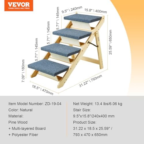 SKYSHALO Wooden Pet Steps and Ramp Combo, 2-in-1 Design, Foldable Access - Image 7