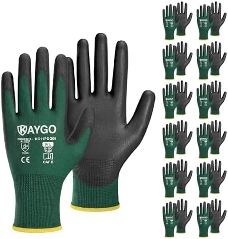 KAYGO Safety Work Gloves for Men Women, PU Coated Palm & Fingers by KAYGO
