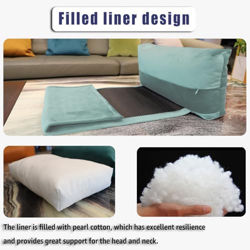 Velvet Recliner Headrest Pillow, Non-Slip Neck Support, Light Blue - Image 5