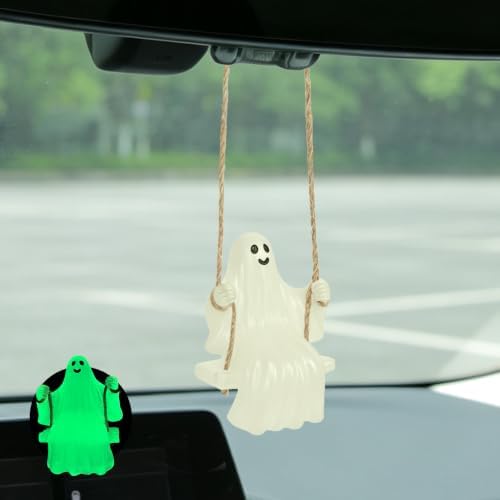 YGMONER Swinging Ghost Car Rearview Mirror Hanging Ornament, Luminous Pendant by YGMONER