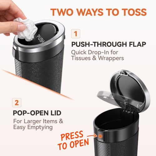 Car Trash Can with Lid, Mini Cup Holder Trash Can with 30 Bags, 900ML - Image 3