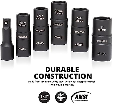 NEIKO 02287B 6-Pc 1/2-Inch-Drive Impact Socket Set, 10 SAE & Metric Sizes - Image 2