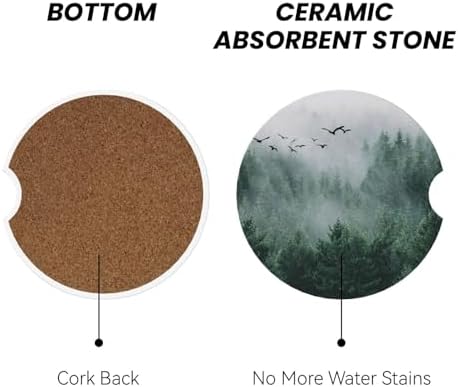 Forest Tree Car Coasters for Cup Holder Absorbent Ceramic Cup Coaster 2 Pack - Image 2