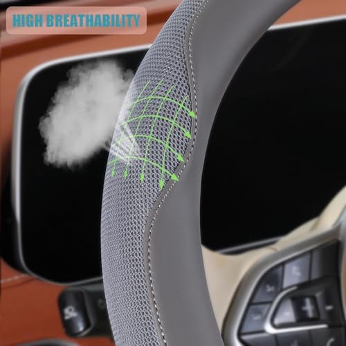 Nappa Leather Grey D Shaped Steering Wheel Cover 14 inch - Image 3