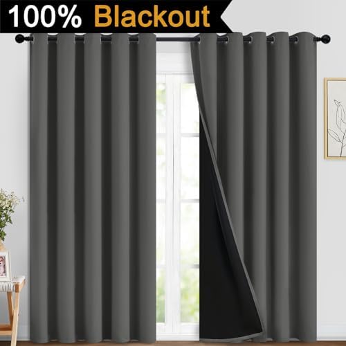 Yakamok Dark Grey 100% Blackout Curtains 84 Inches Long 70" Wide 2 Panels - Image 2