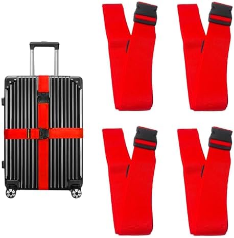4 Pack Red Luggage Straps, Adjustable Travel Belt by Unknown