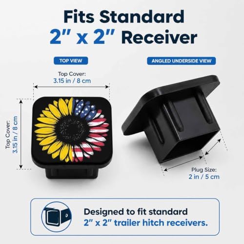 Hitch Cover Receiver Tube Hitch Plug Sunflower American Flag, Tool-Free Install - Image 2