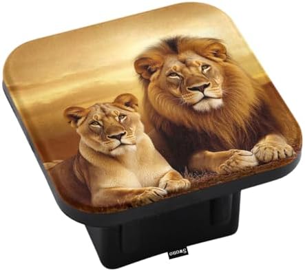 Swono 2" Hitch Cover Lions, African King Lions Resting Sunset Grass Trailer by Swono
