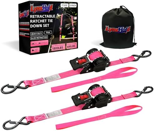 Retractable Ratchet Straps 1" x 13 Ft, 800 Lbs, 2 Pack by LYNXHOLD