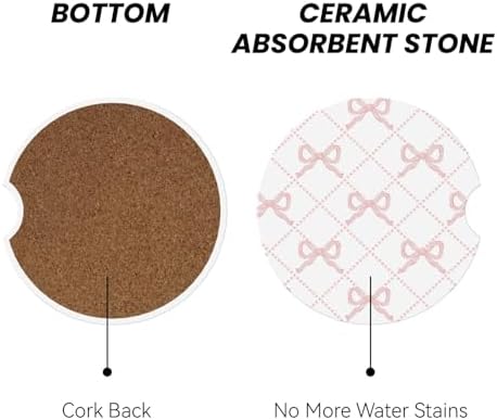 Pink Bow Car Coasters for Cup Holder Absorbent Ceramic Cup Coaster 2 Pack Anti - Image 2