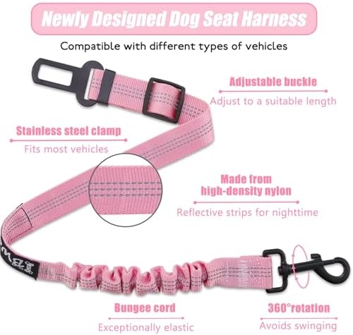 IBWell Dog Seat Belt, 3 Piece Set Retractable Dog Car Harness Adjustable Dog - Image 3