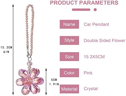 Pink Crystal Flower Car Charm Rear View Mirror Pendant Decor - Image 3