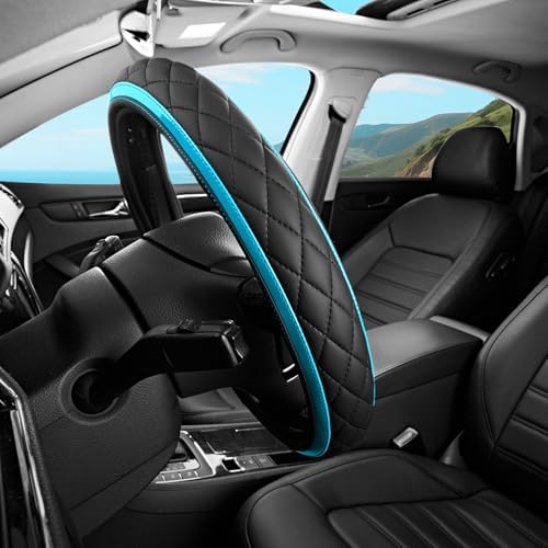 Road Comforts Leather Steering Wheel Cover – Black & Blue, Universal Fit - Image 6