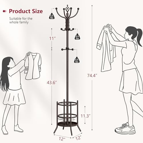Tajsoon Coat Rack with Umbrella Stand, Coat Tree With 16 Hooks - Image 2