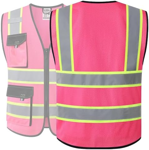 JKSafety Safety Vest for Men Women Hi Vis Reflective Vest JK220 Pink 2XL - Image 5