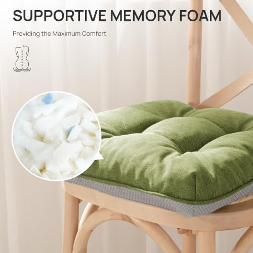 Love's cabin Memory Foam Chair Cushions Set of 4, 15.5 Inch, Olive Green - Image 3