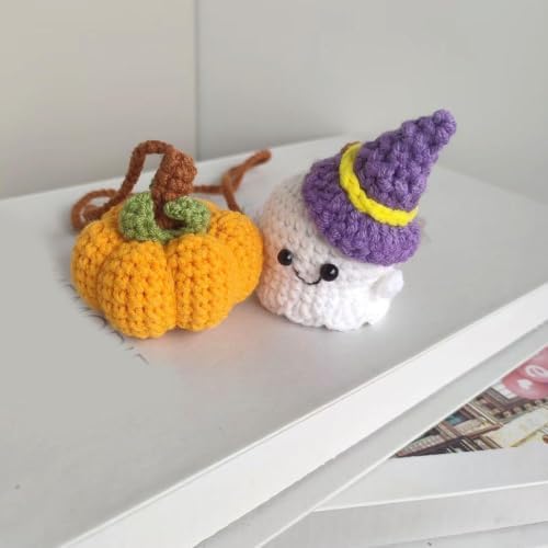 Halloween Crochet Pumpkin Ghost Car Mirror Pendant Charm - Image 4
