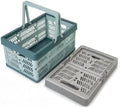 2-Pack Large Foldable Storage Crates, 33.7L PP Collapsible Bins Grey + Blue by Unknown