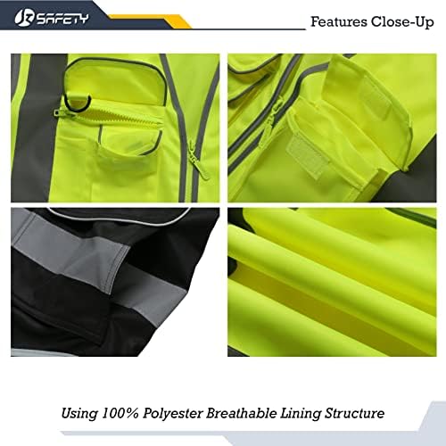 JKSafety Safety Vest for Men Women Reflective Hi Vis JK150 YBlack M - Image 2