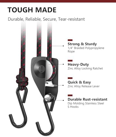 Ratchet Tie Down Straps, 1/4" Adjustable Rope Hangers 4 Pack, 12FT Tie-Down - Image 4