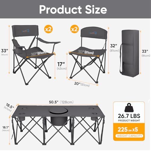 Colorsoul 5 Pcs Camping Chair Set w/Table, Outdoor Folding Chairs - Image 3