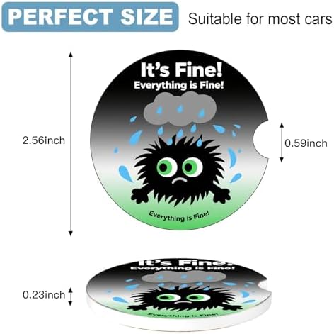 Ceramic Car Cup Holder Coasters Set of 2, 2.56 in Little Monster - Image 2