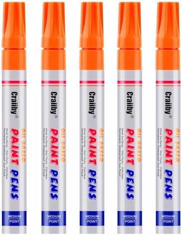 Orange Paint Markers, 5 Pack Oil-Based Waterproof Quick Dry Permanent Paint Pen by Craiiby