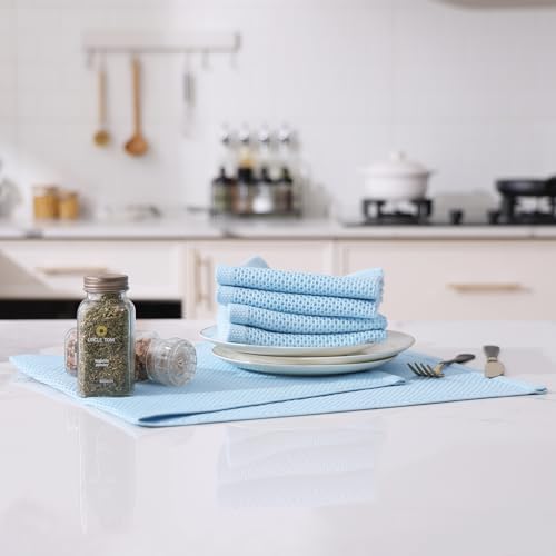 Kitinjoy 100% Cotton Waffle 12-Pack Kitchen Towels, Sky Blue - Image 5